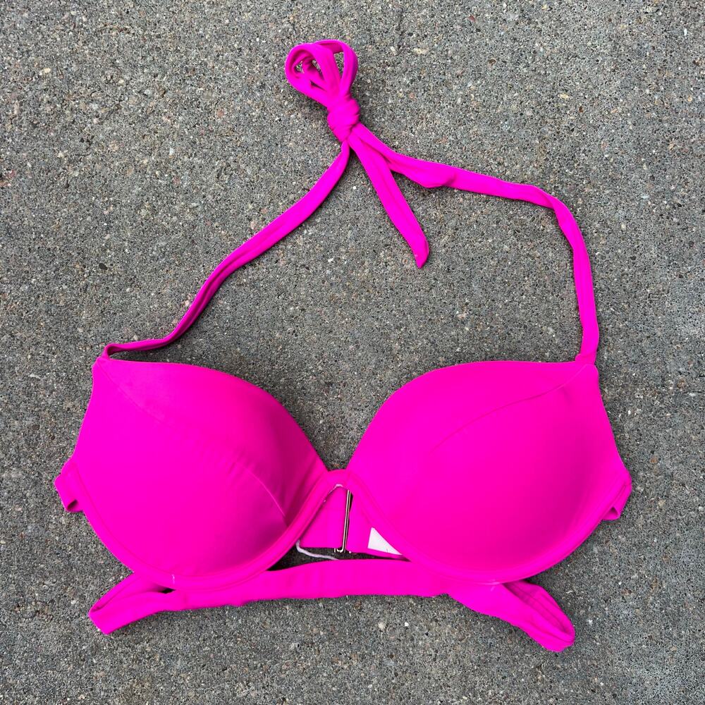 Victoria's Secret 34D The Hottie Halter Hot Pink Double Strap Push Up Bikini Top